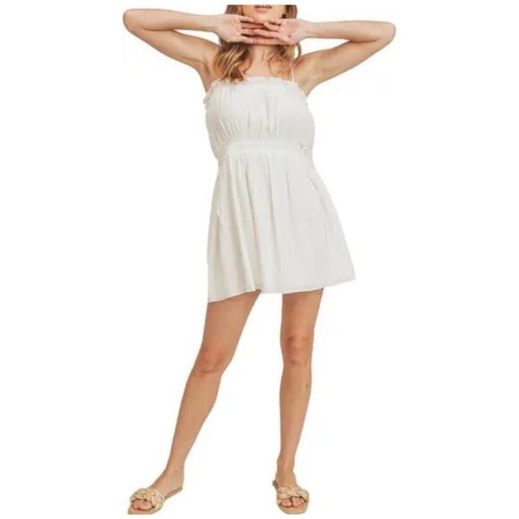 All in Favor Cotton Gauze White Sleeveless Mini Dress Size Large Beach Coquette - Picture 2 of 11